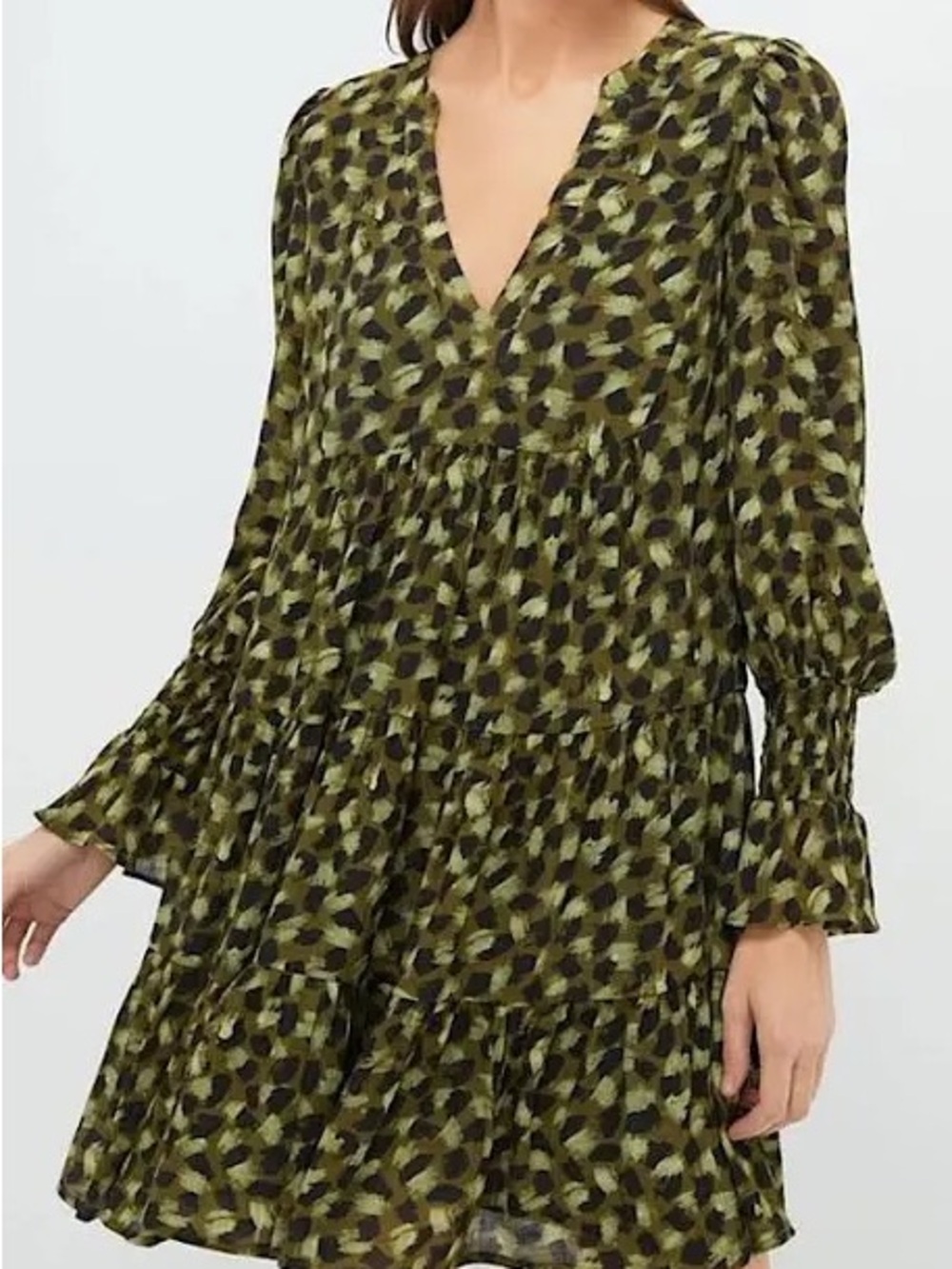 Tuckernuck Pomander Place Kenzo Fall Babydoll Tiered Ruffle Dress Green XXL